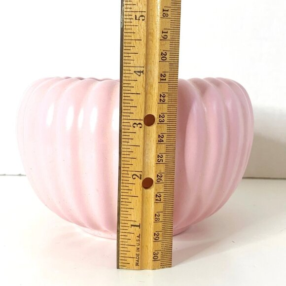 Bauer Pottery Pink Planter Bowl 3.75" x 5.5" Ridged Pumpkin Tracy Irwin '50's De - Picture 7 of 8